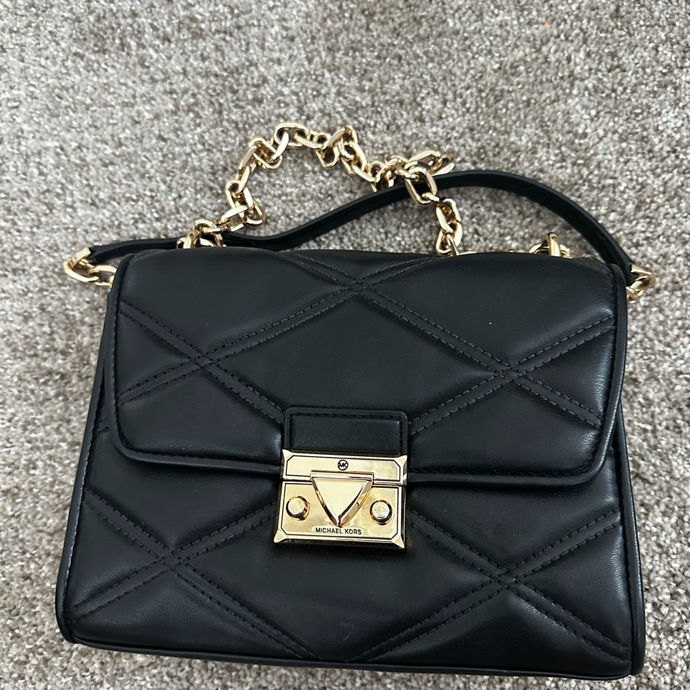 Michael Kors Black and Gold Quilted Shoulder Bag